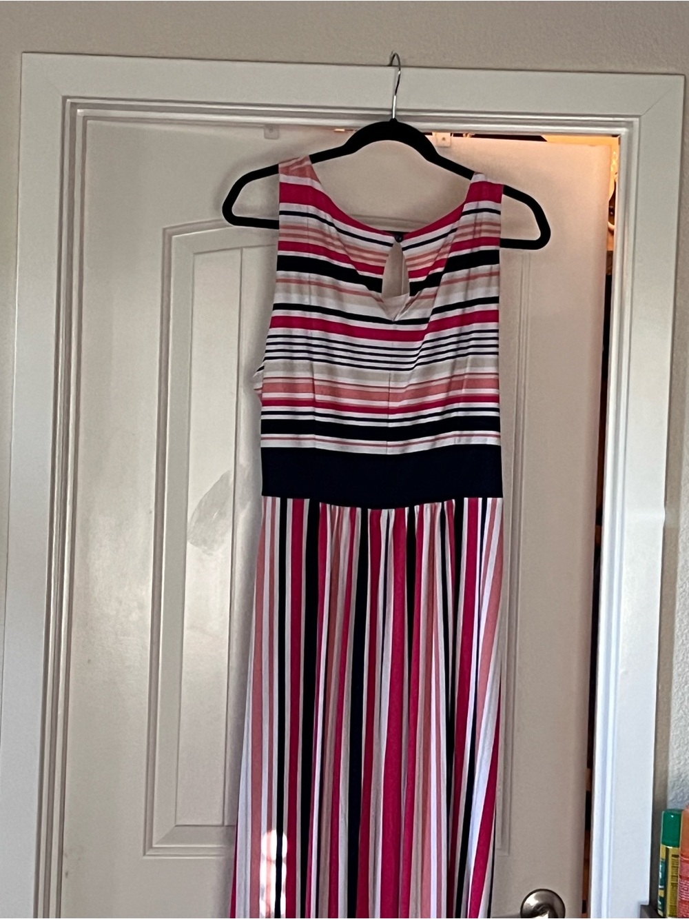 Sandra Darren Striped Maxi Dress in Pink, White & Navy